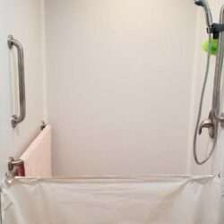 Central Pennsylvania wetroom featuring half height shower curtain